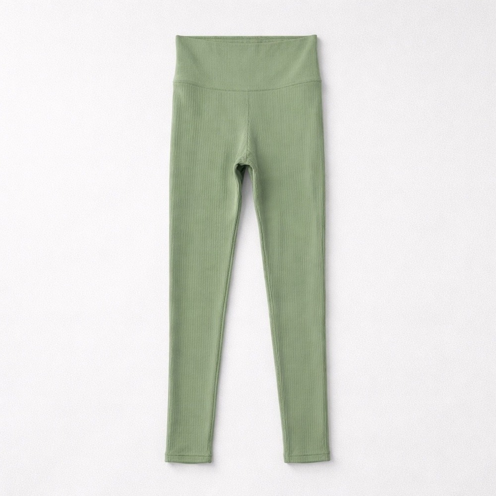 NEW Mono B Sage Green Ribbed High Waisted Tactel Leggings APH8090 Womens Small